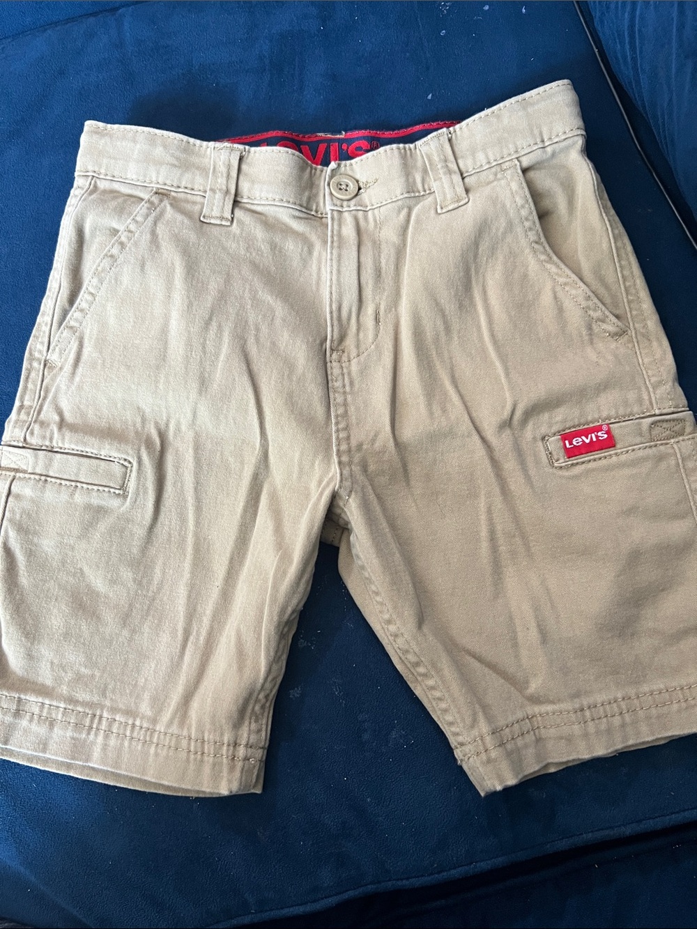 Levi's Men's Tan Cargo Shorts with Red Logo Accent